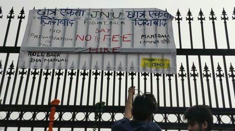 JNU students protest over steep fee hike. 