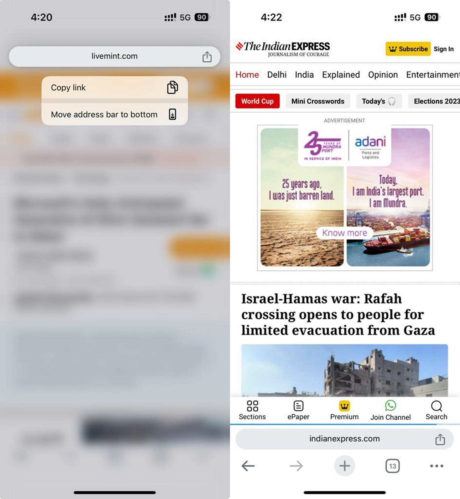 How to move Google Chrome address bar to bottom on iPhone