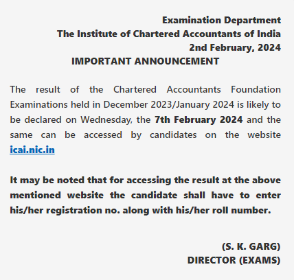 ICAI CA foundation result at icai .nic 2024 link