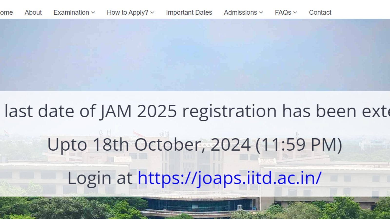 IIT JAM 2025 registration last date extended till October 18