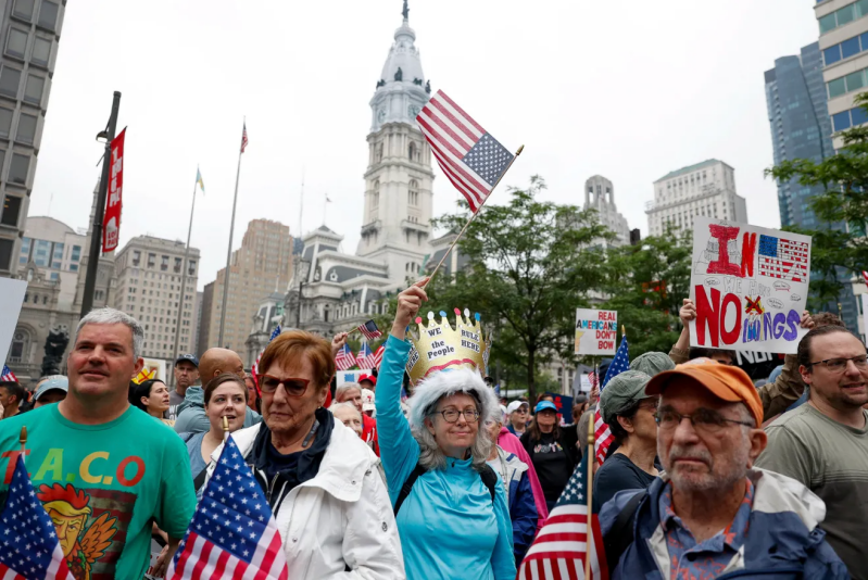 People participate in the "No Kings" protest in Philadelphia, Pennsylvania 