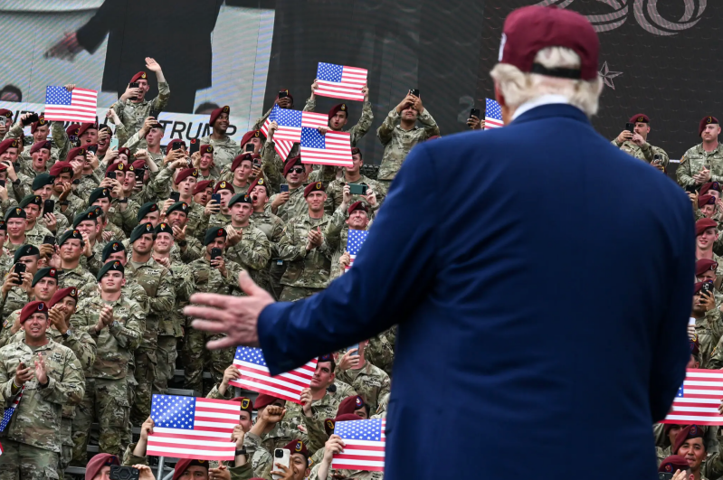 President Trump praised the American soldier as someone who “will chase you down, crush you and cast you into oblivion” during a speech on Tuesday 