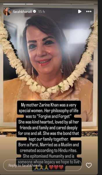 Zarine Khan’s daughter Farah remembers her as ‘epitome of humanity’: ‘Born Parsi, married a Muslim, cremated according to Hindu rites’